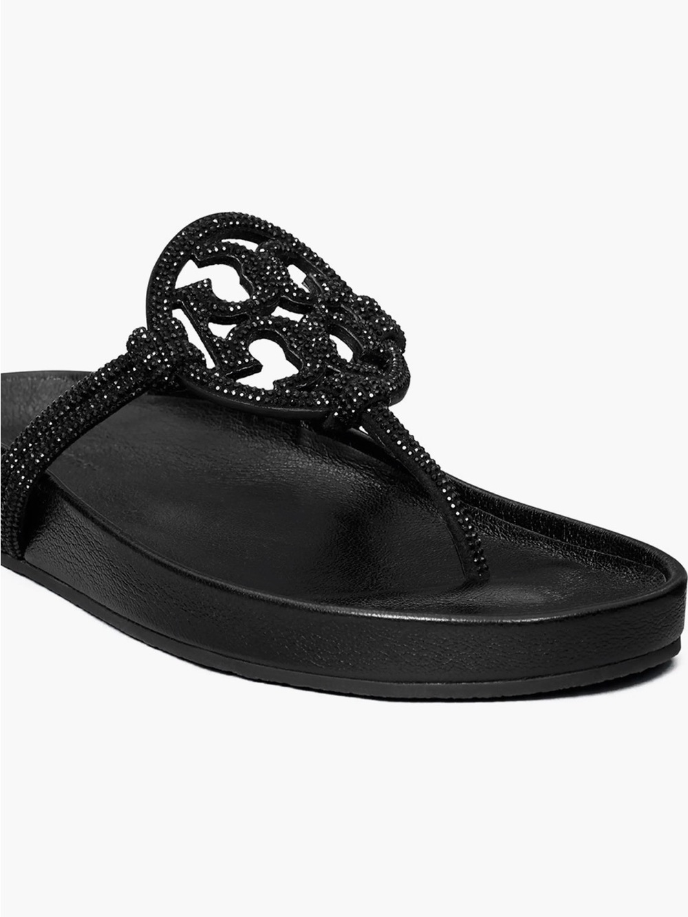Tory Burch Miller Cloud Knotted Pave Leather Sandal in Perfect Black size 8.5 - Picture 3 of 13